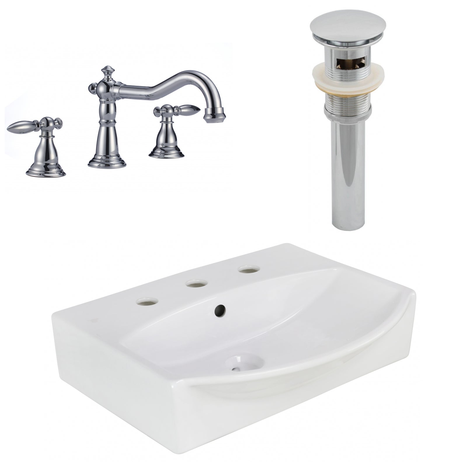 American Imaginations AI-26581 20" White Rectangular Wall Mount Modern Bathroom Vessel Sink Set