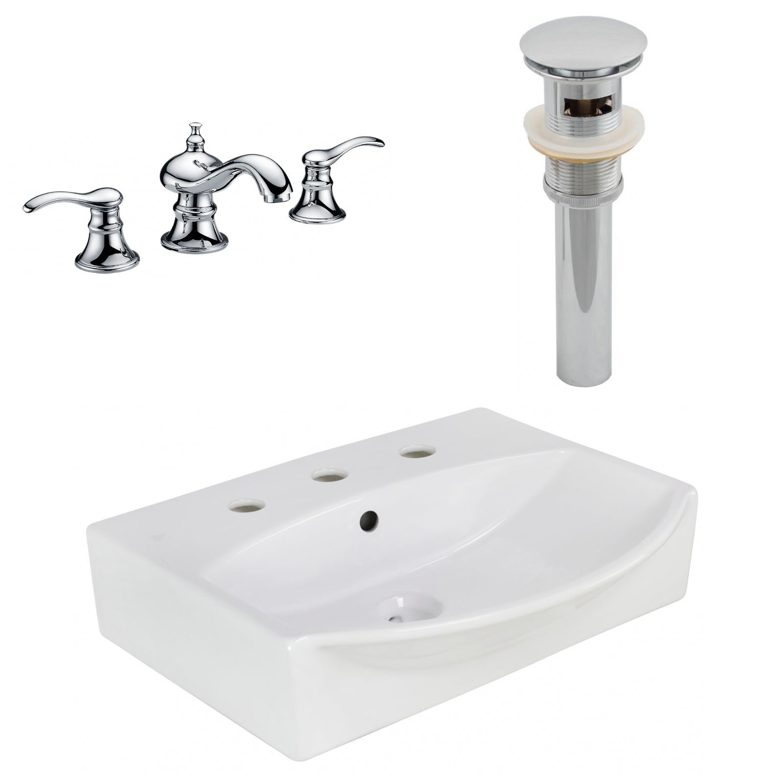 American Imaginations AI-26584 20" White Rectangular Above Counter Modern Bathroom Vessel Sink Set