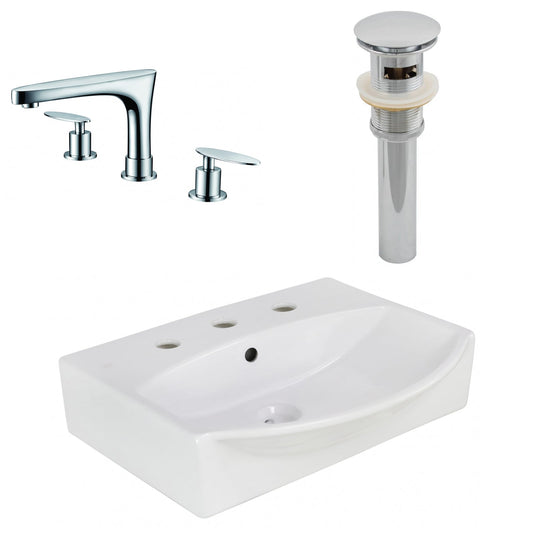 American Imaginations AI-26585 20" White Rectangular Above Counter Modern Bathroom Vessel Sink Set