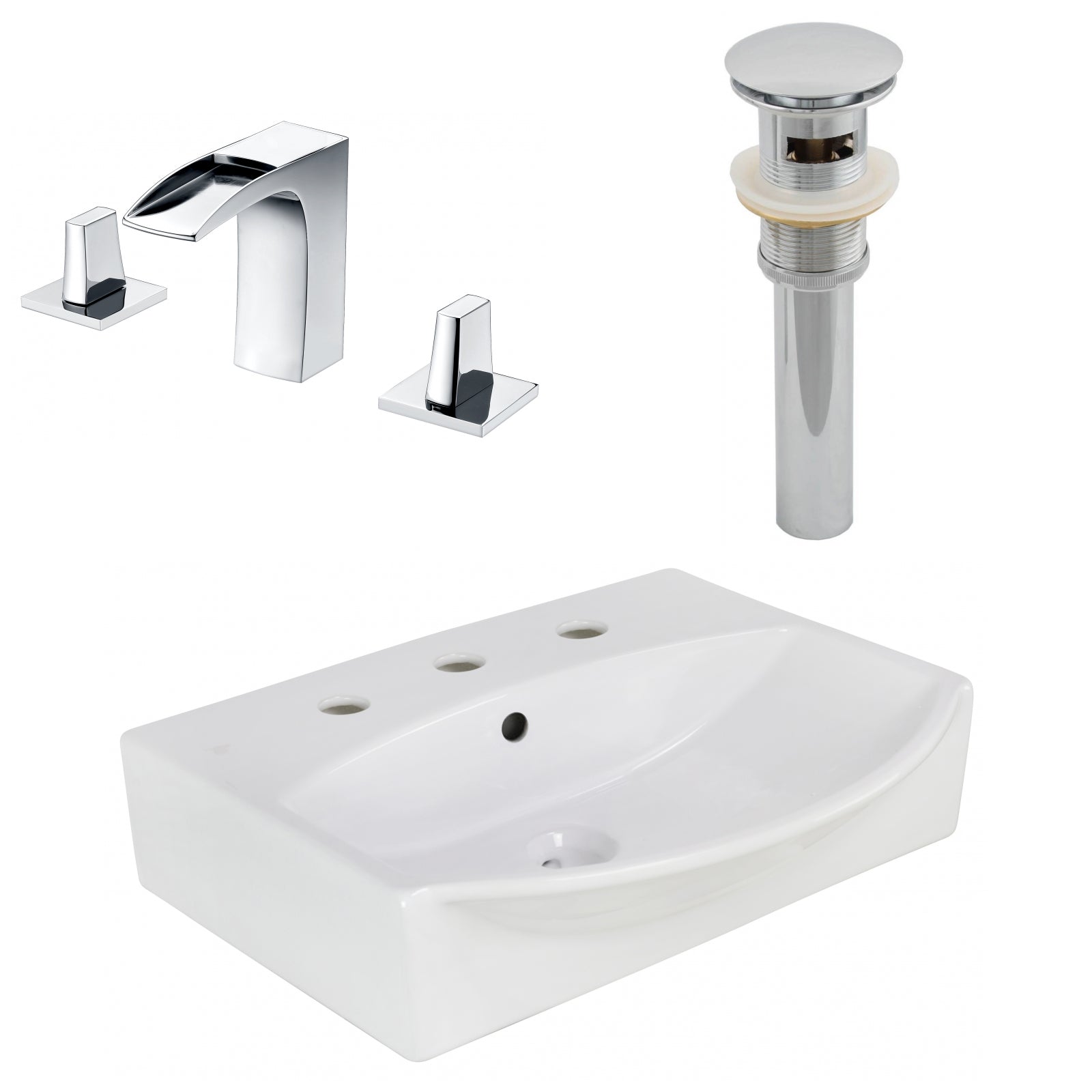 American Imaginations AI-26586 20" White Rectangular Above Counter Modern Bathroom Vessel Sink Set
