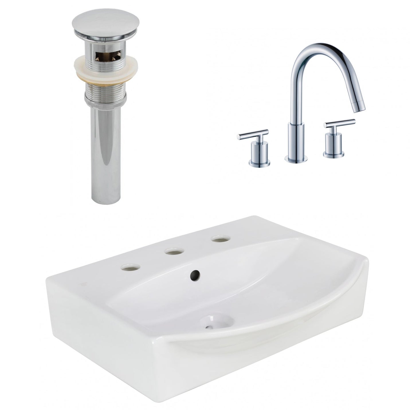 American Imaginations AI-26588 20" White Rectangular Above Counter Modern Bathroom Vessel Sink Set