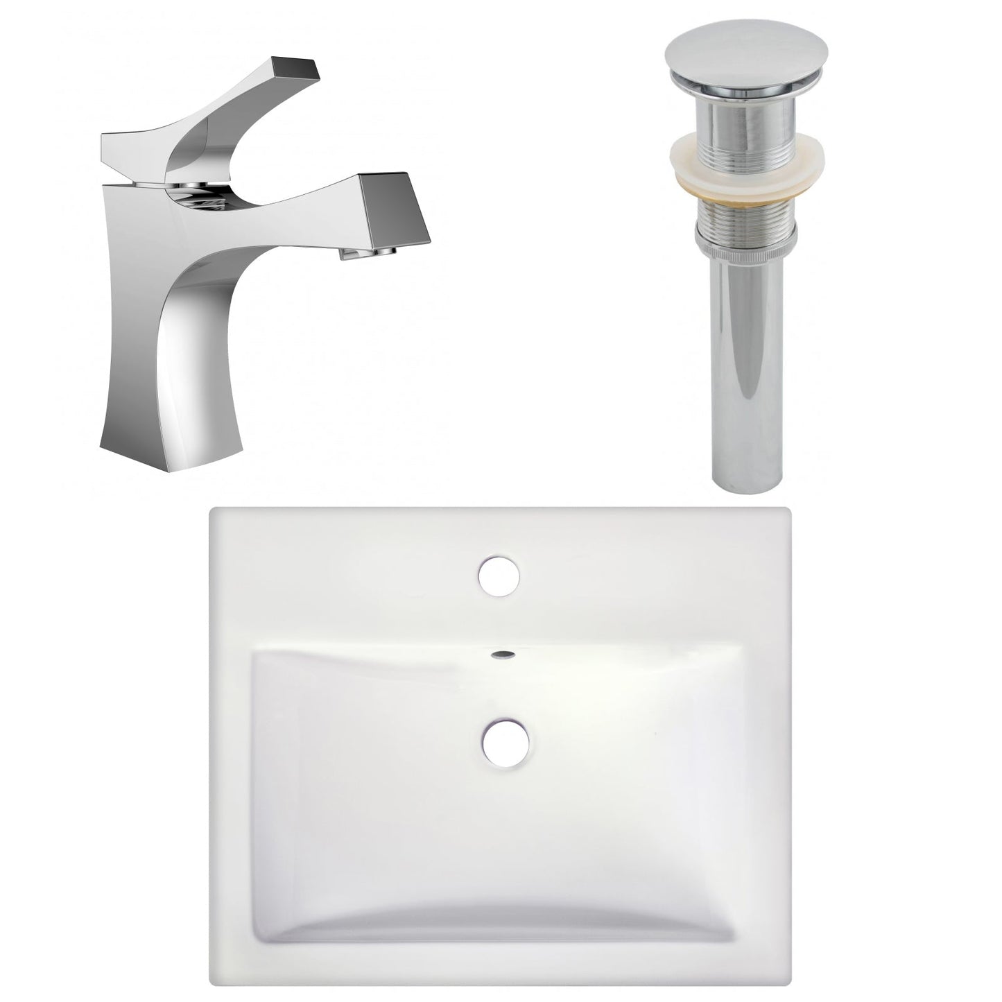American Imaginations AI-26589 21" White Rectangular Semi-Recessed Modern Bathroom Vessel Sink Set
