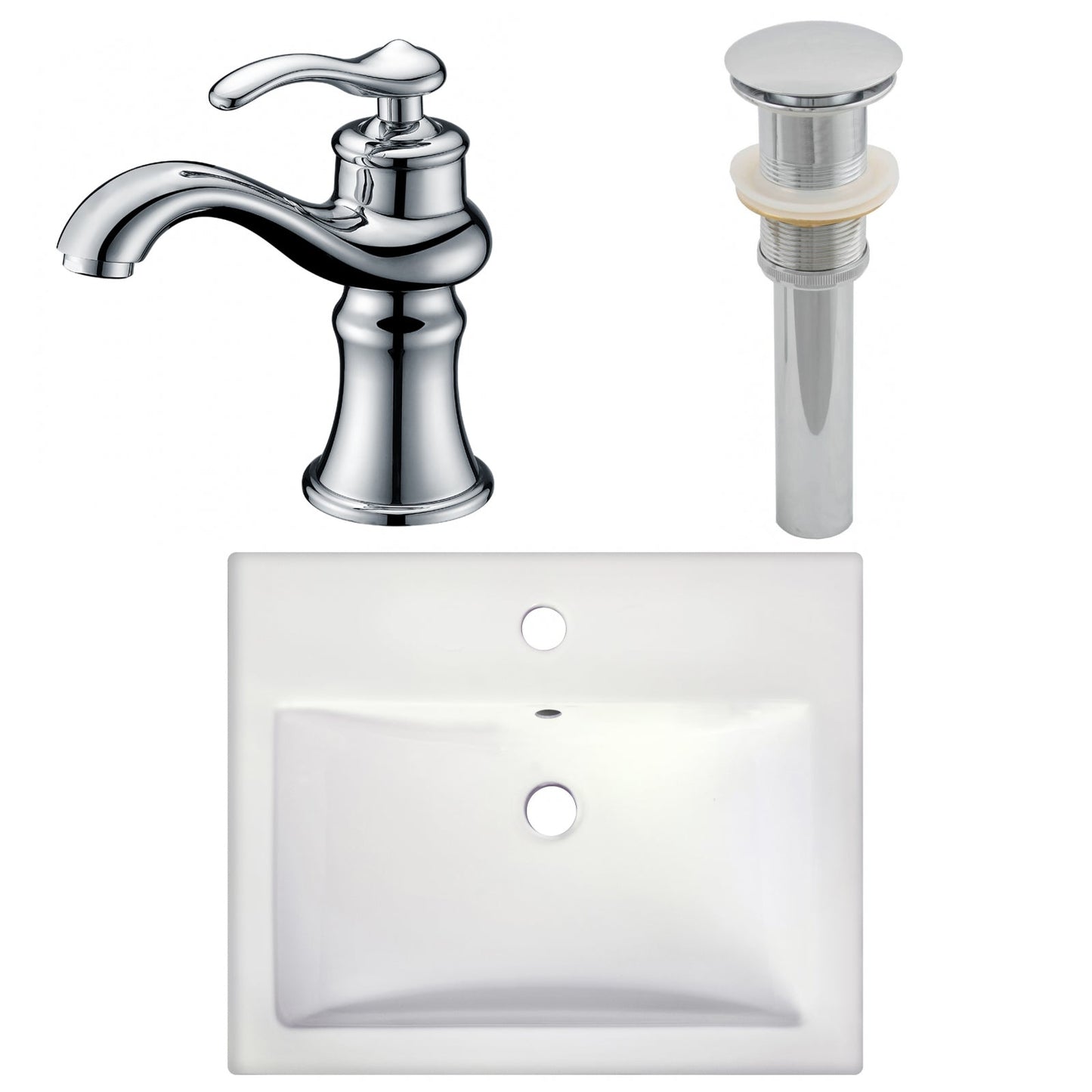 American Imaginations AI-26590 21" White Rectangular Semi-Recessed Modern Bathroom Vessel Sink Set
