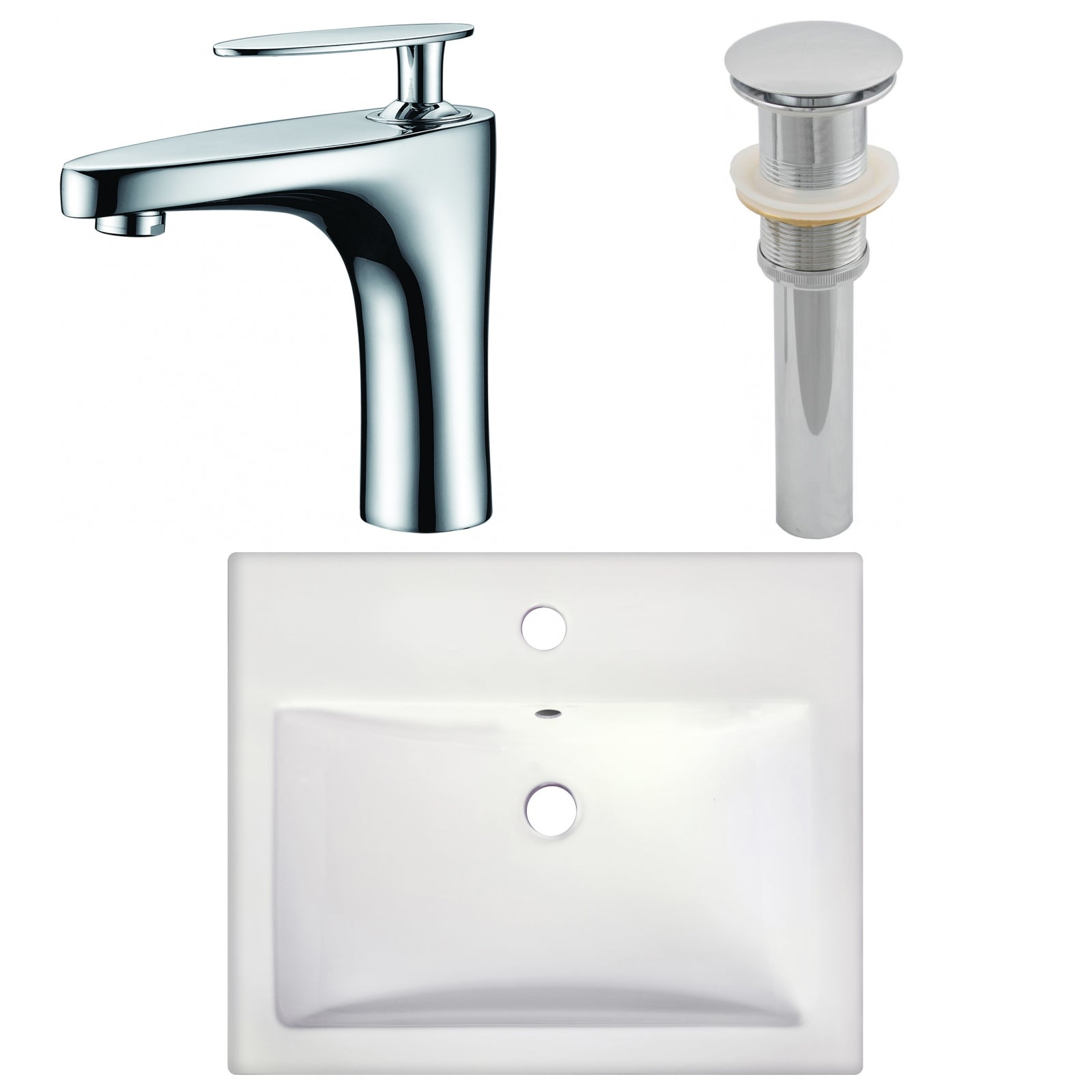 American Imaginations AI-26591 21" White Rectangular Semi-Recessed Modern Bathroom Vessel Sink Set