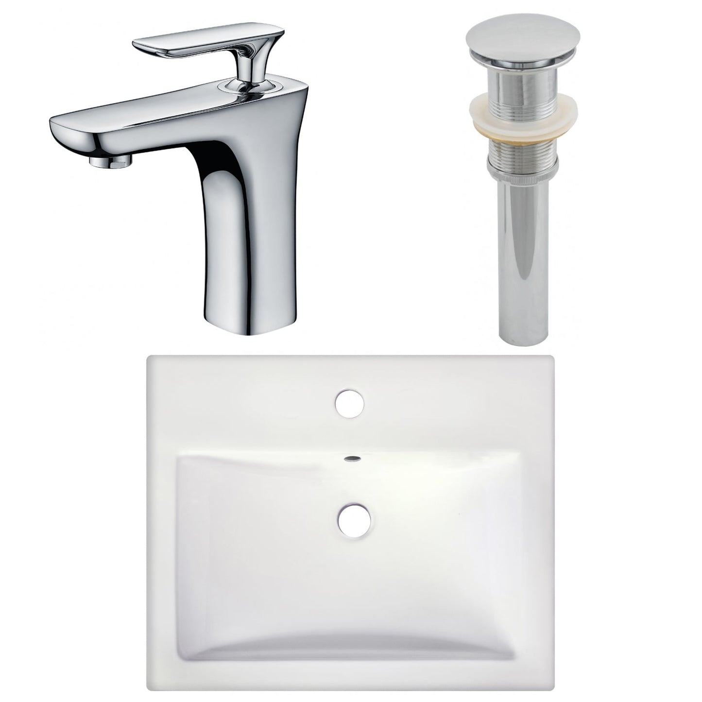 American Imaginations AI-26592 21" White Rectangular Semi-Recessed Modern Bathroom Vessel Sink Set