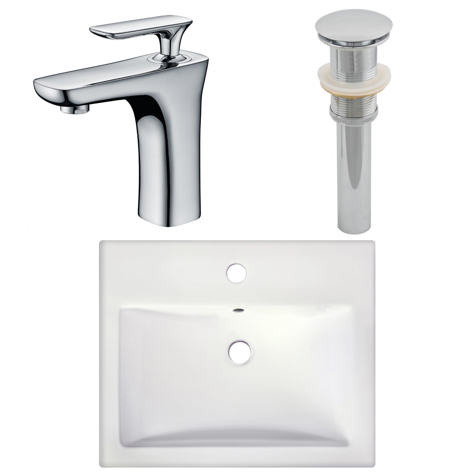 American Imaginations AI-26592 21" White Rectangular Semi-Recessed Modern Bathroom Vessel Sink Set