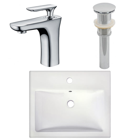 American Imaginations AI-26592 21" White Rectangular Semi-Recessed Modern Bathroom Vessel Sink Set