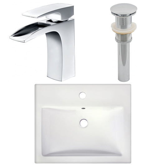 American Imaginations AI-26593 21" White Rectangular Semi-Recessed Modern Bathroom Vessel Sink Set