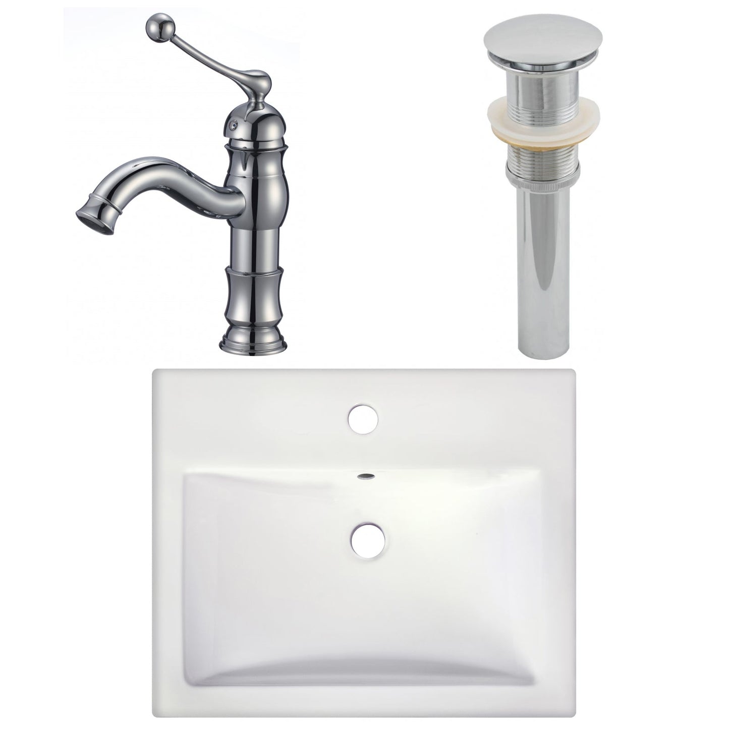 American Imaginations AI-26594 21" White Rectangular Semi-Recessed Modern Bathroom Vessel Sink Set