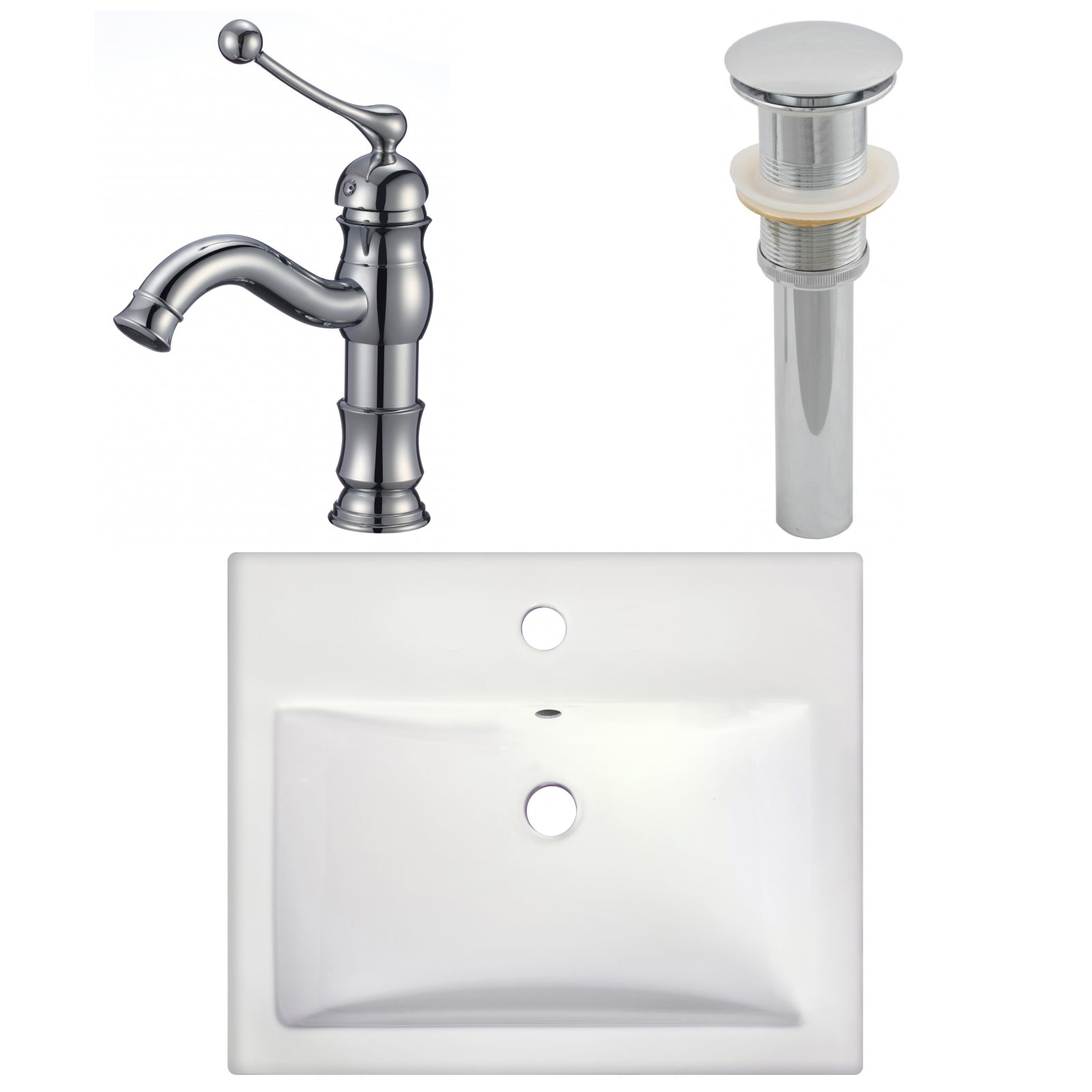 American Imaginations AI-26594 21" White Rectangular Semi-Recessed Modern Bathroom Vessel Sink Set