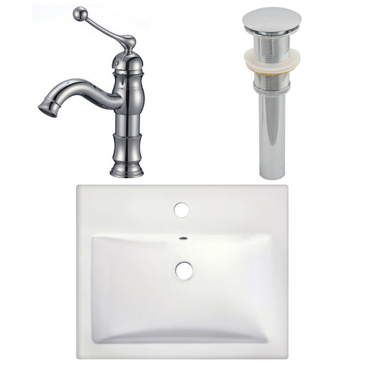 American Imaginations AI-26594 21" White Rectangular Semi-Recessed Modern Bathroom Vessel Sink Set