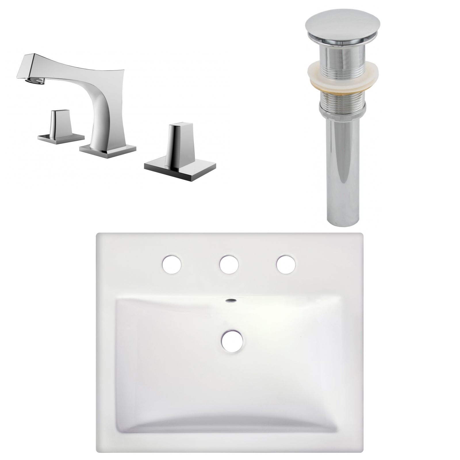 American Imaginations AI-26595 21" White Rectangular Semi-Recessed Modern Bathroom Vessel Sink Set