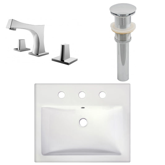 American Imaginations AI-26595 21" White Rectangular Semi-Recessed Modern Bathroom Vessel Sink Set