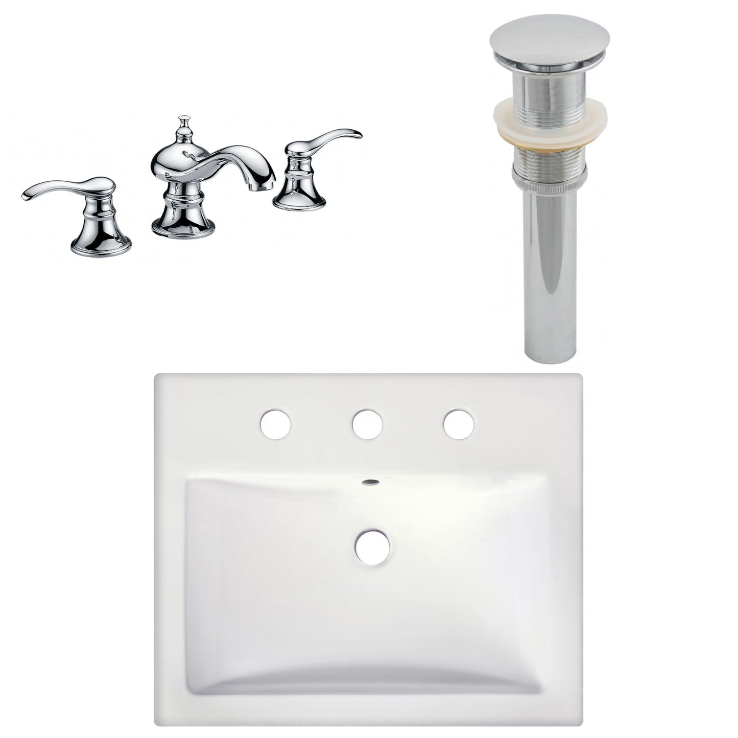 American Imaginations AI-26596 21" White Rectangular Semi-Recessed Modern Bathroom Vessel Sink Set