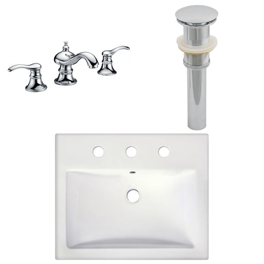 American Imaginations AI-26596 21" White Rectangular Semi-Recessed Modern Bathroom Vessel Sink Set