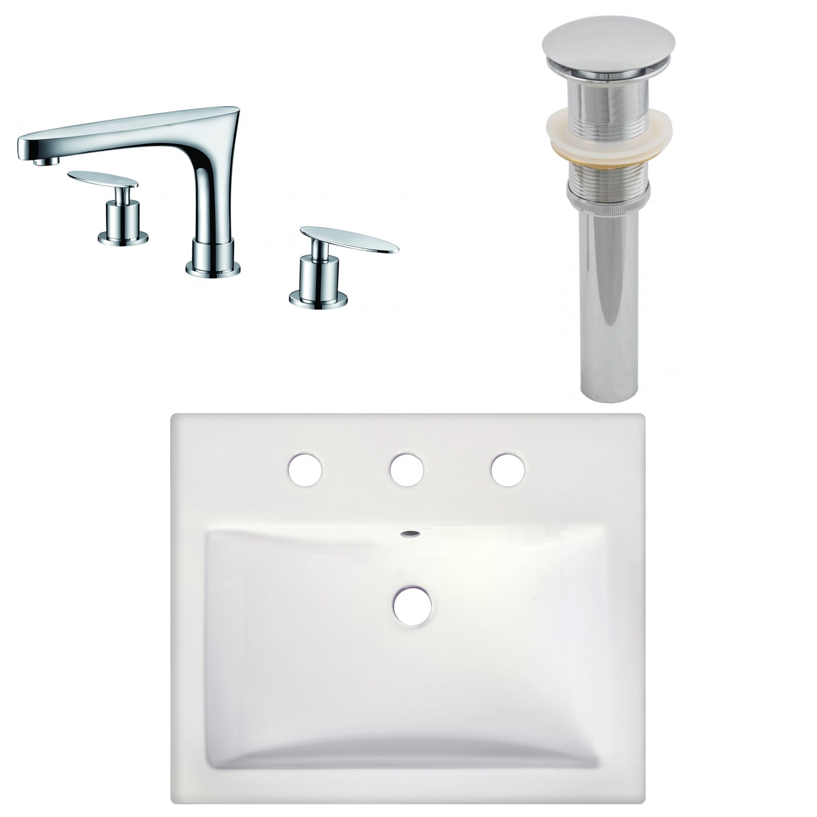 American Imaginations AI-26597 21" White Rectangular Semi-Recessed Modern Bathroom Vessel Sink Set
