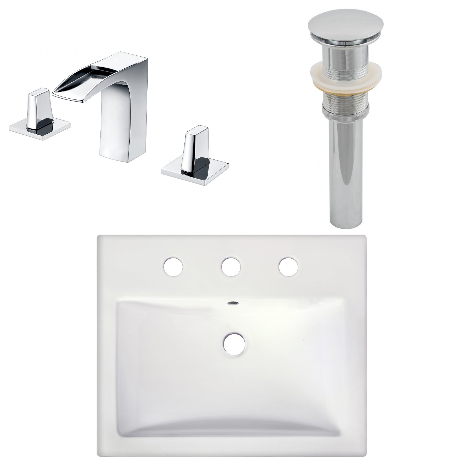 American Imaginations AI-26598 21" White Rectangular Semi-Recessed Modern Bathroom Vessel Sink Set