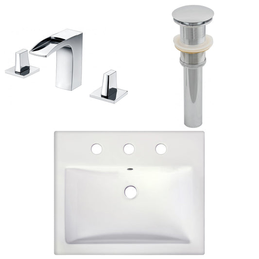 American Imaginations AI-26598 21" White Rectangular Semi-Recessed Modern Bathroom Vessel Sink Set