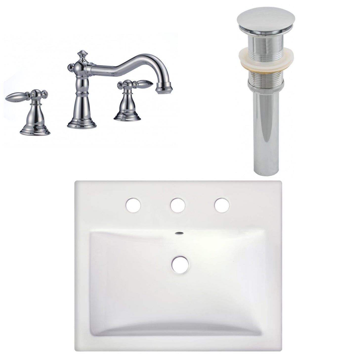 American Imaginations AI-26599 21" White Rectangular Semi-Recessed Modern Bathroom Vessel Sink Set