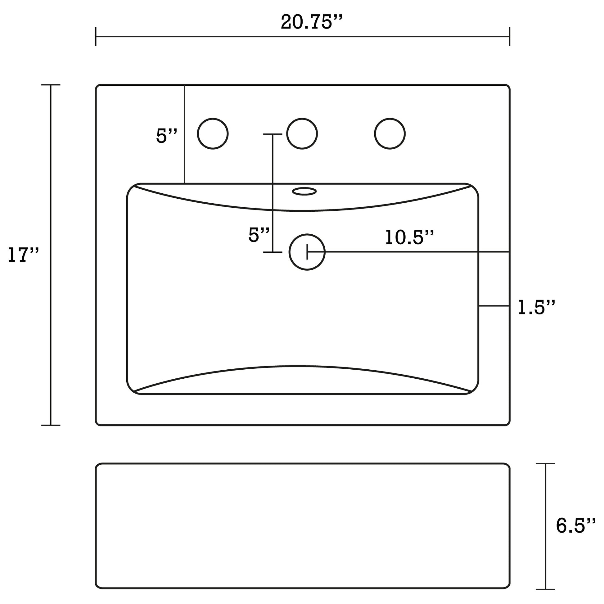 American Imaginations AI-26600 21" White Rectangular Semi-Recessed Modern Bathroom Vessel Sink Set