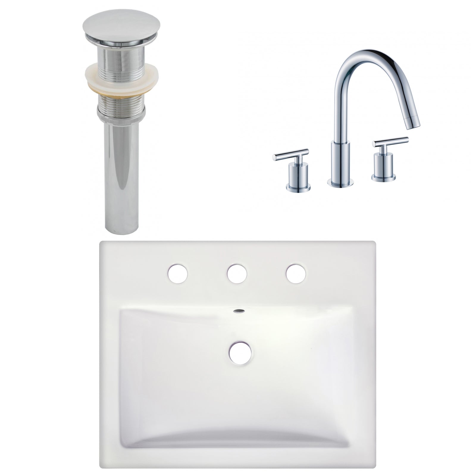 American Imaginations AI-26600 21" White Rectangular Semi-Recessed Modern Bathroom Vessel Sink Set