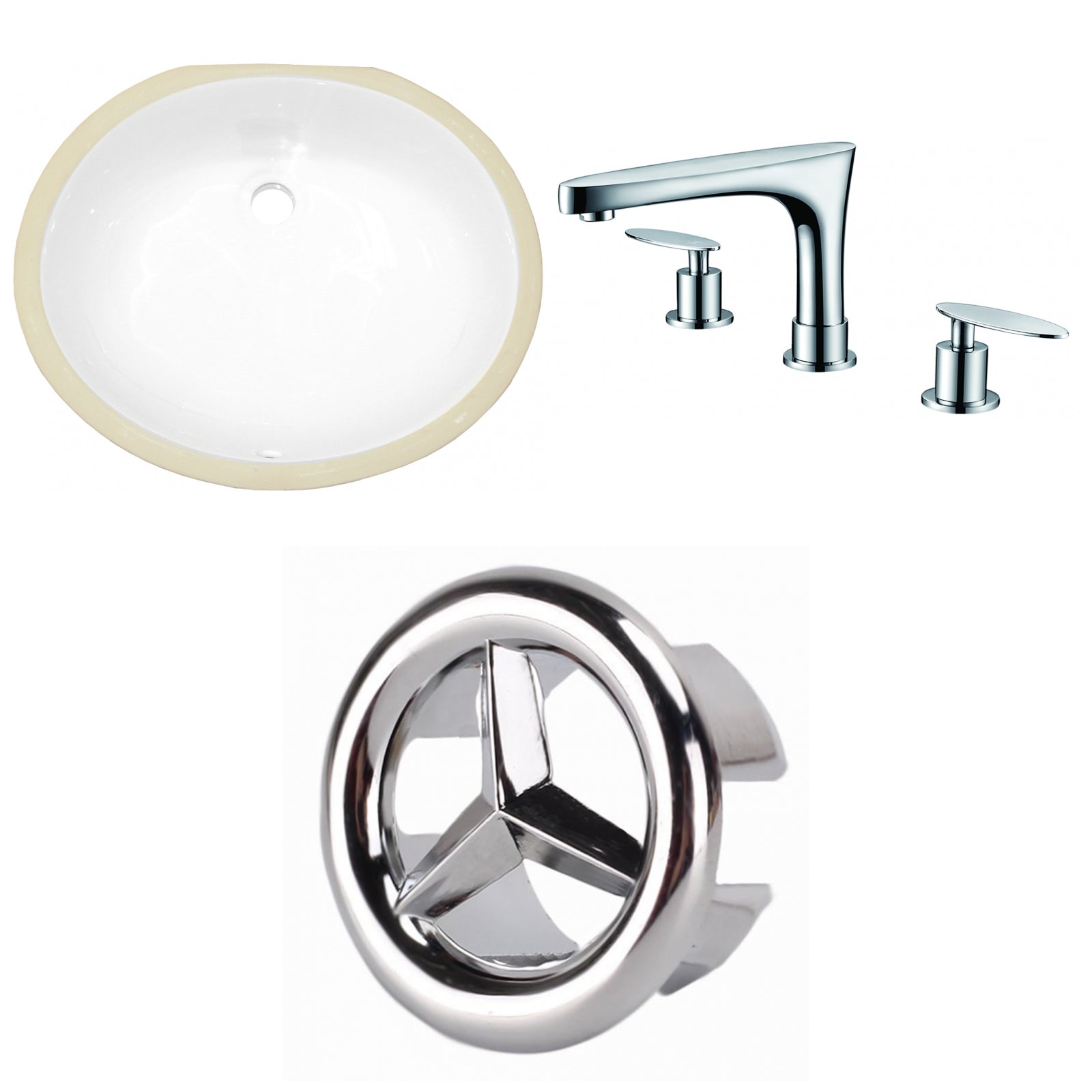American Imaginations AI-26609 20" White Oval Undermount Transitional Bathroom Undermount Sink Set