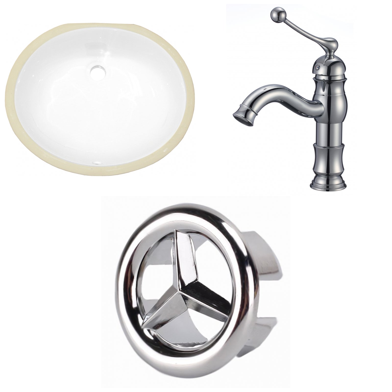American Imaginations AI-26613 20" White Oval Undermount Transitional Bathroom Undermount Sink Set
