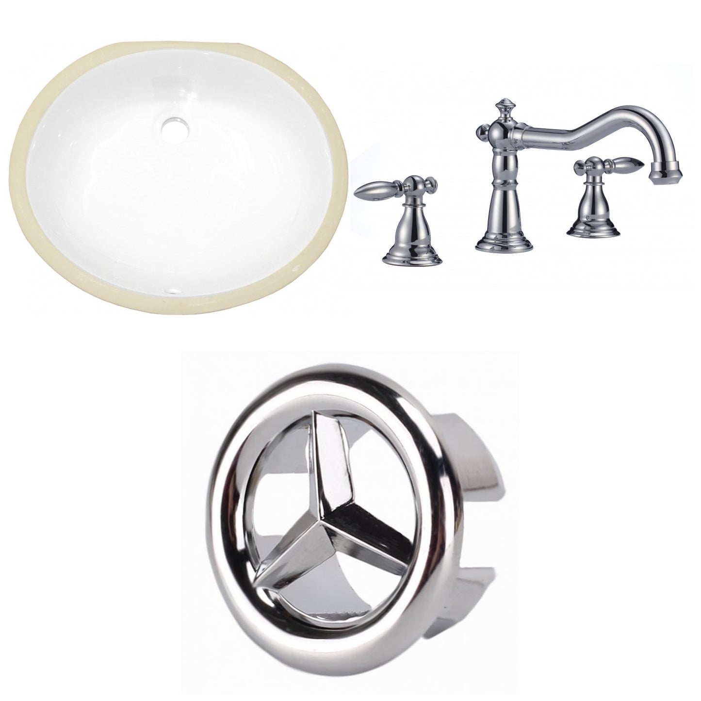 American Imaginations AI-26615 20" White Oval Undermount Transitional Bathroom Undermount Sink Set