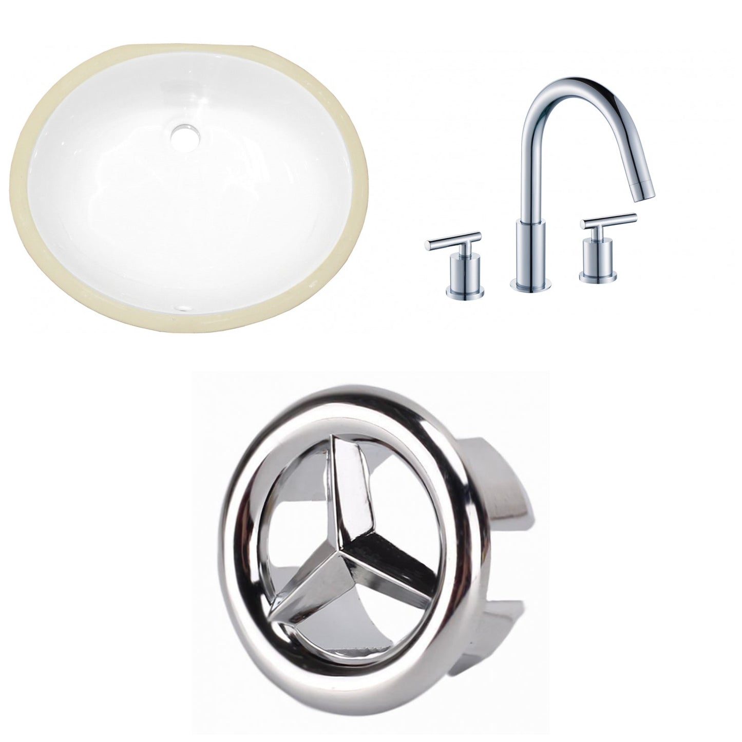 American Imaginations AI-26616 20" White Oval Undermount Transitional Bathroom Undermount Sink Set