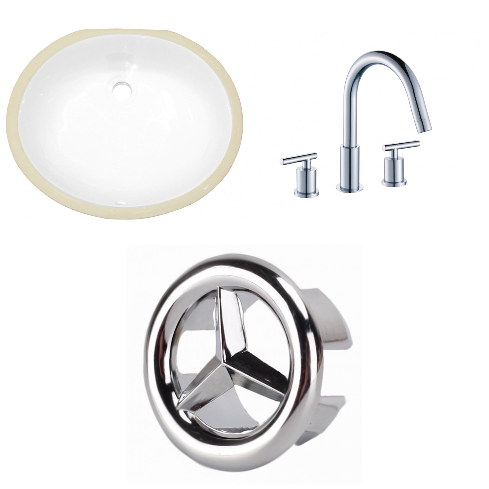 American Imaginations AI-26616 20" White Oval Undermount Transitional Bathroom Undermount Sink Set