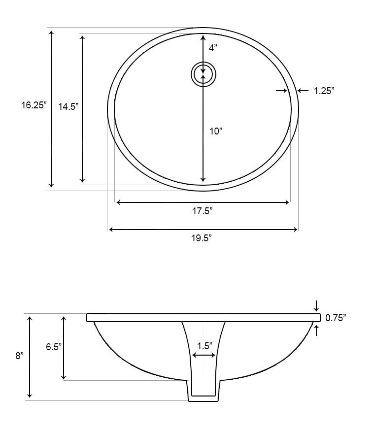 American Imaginations AI-26617 20" White Oval Undermount Transitional Bathroom Undermount Sink Set