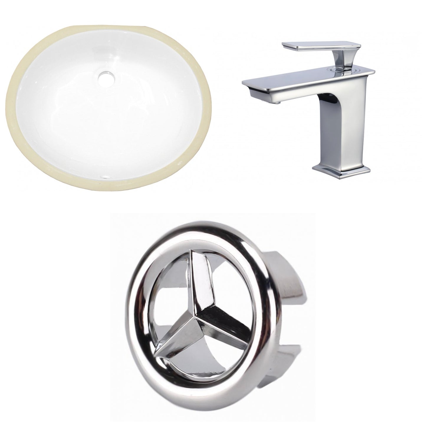 American Imaginations AI-26619 20" White Oval Undermount Transitional Bathroom Undermount Sink Set