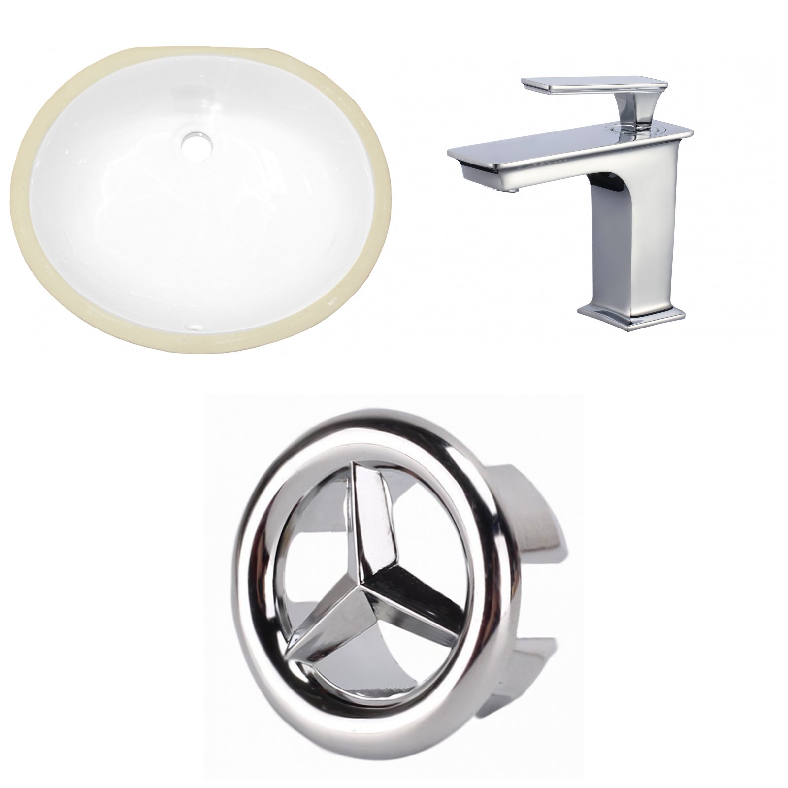 American Imaginations AI-26619 20" White Oval Undermount Transitional Bathroom Undermount Sink Set