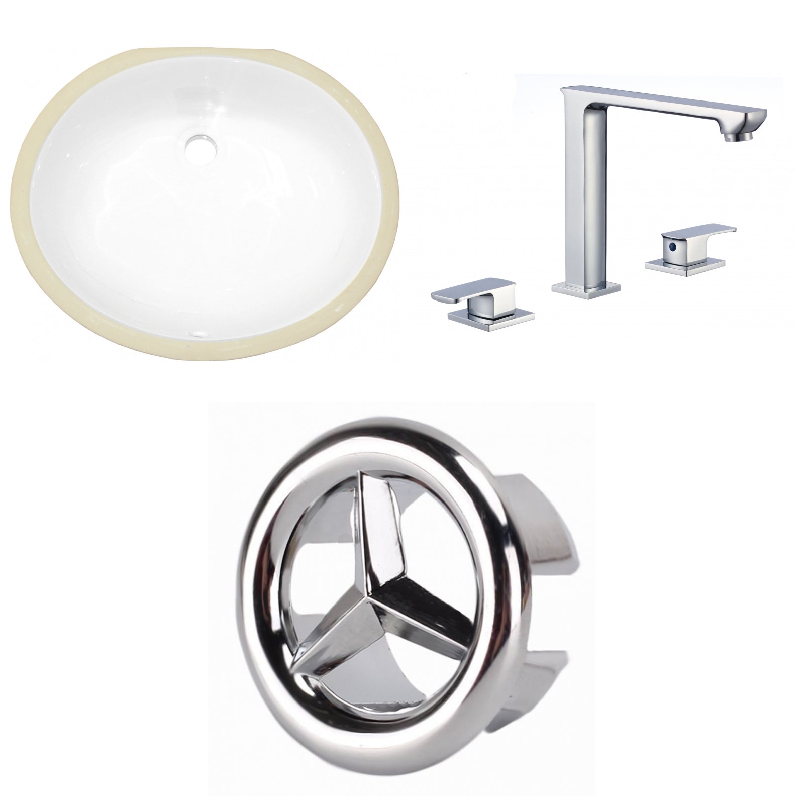 American Imaginations AI-26622 20" White Oval Undermount Transitional Bathroom Undermount Sink Set