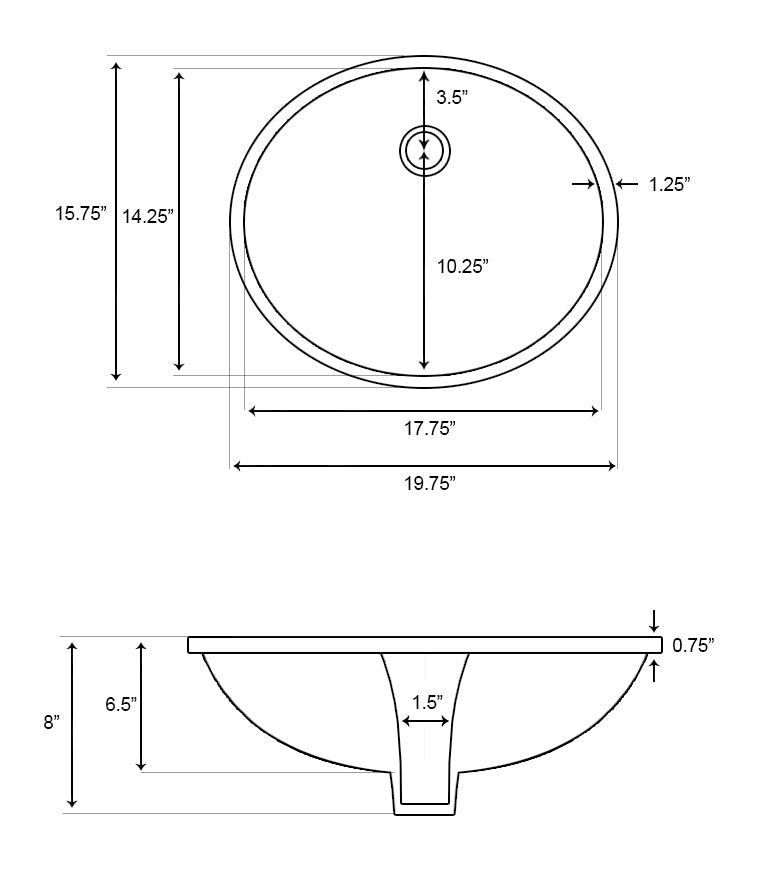 American Imaginations AI-26624 20" Biscuit Oval Undermount Transitional Bathroom Undermount Sink Set