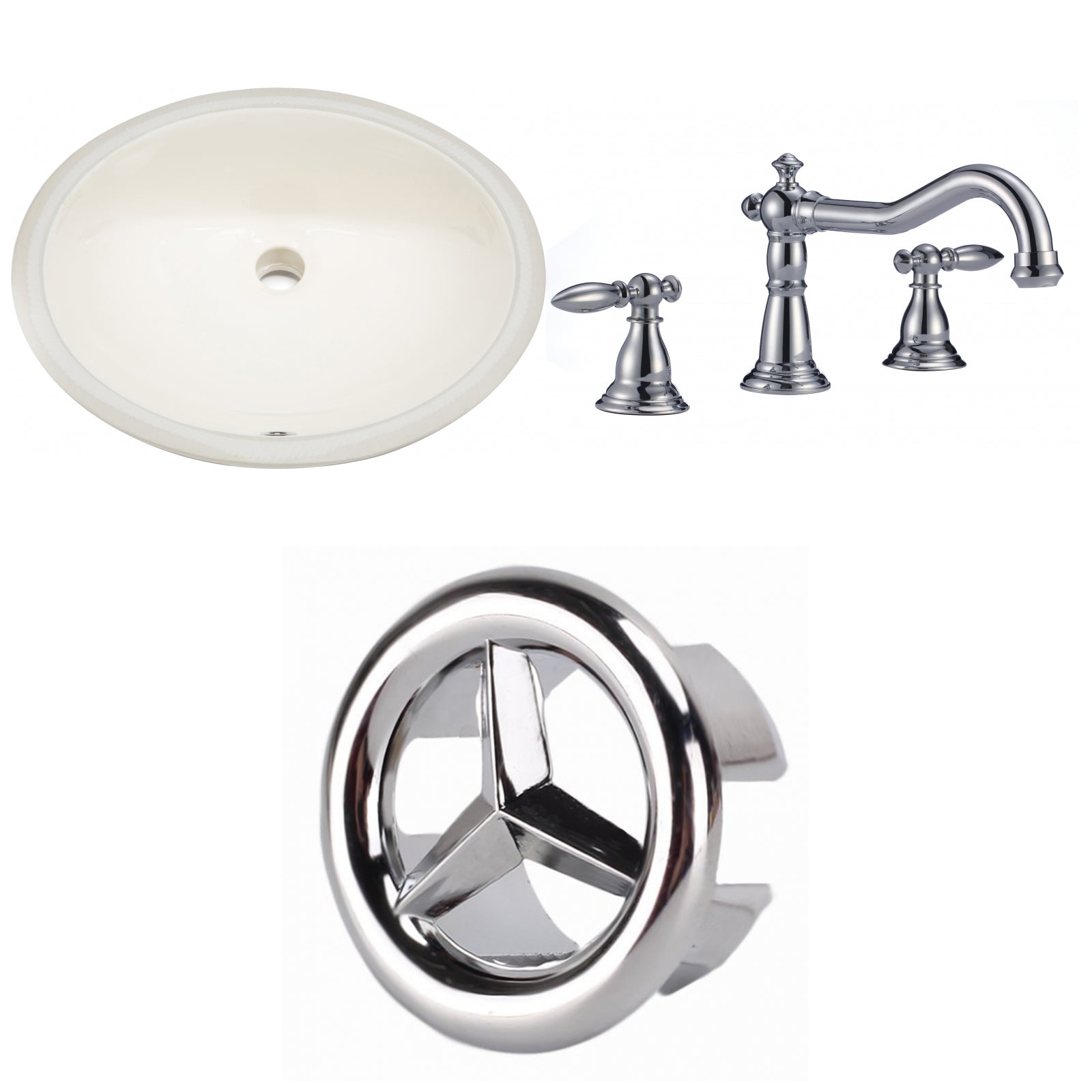 American Imaginations AI-26635 20" Biscuit Oval Undermount Transitional Bathroom Undermount Sink Set