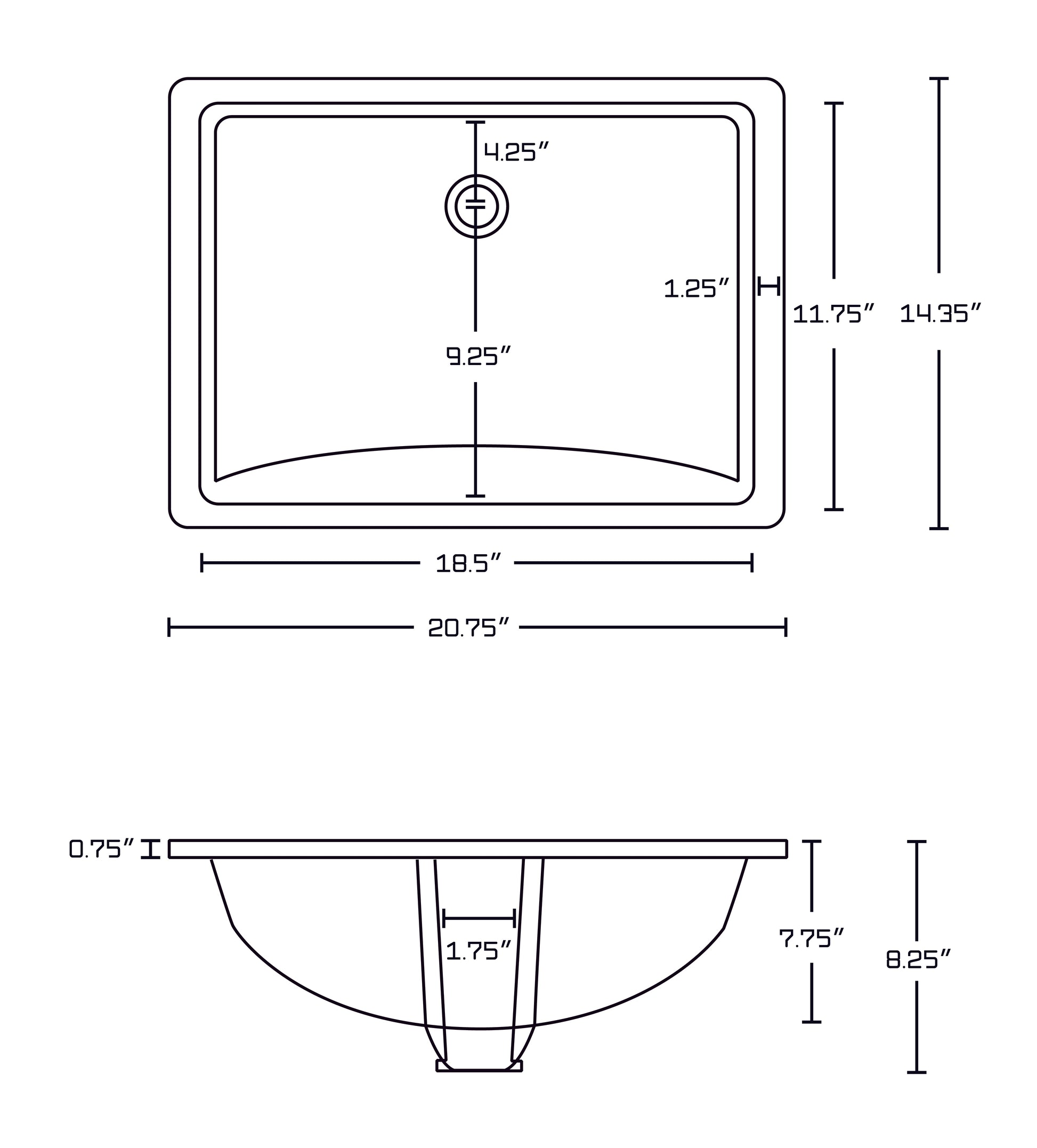 American Imaginations AI-26653 21" White Rectangular Undermount Transitional Bathroom Undermount Sink Set