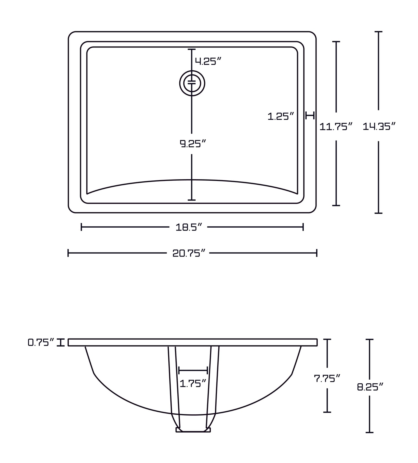 American Imaginations AI-26659 21" White Rectangular Undermount Transitional Bathroom Undermount Sink Set