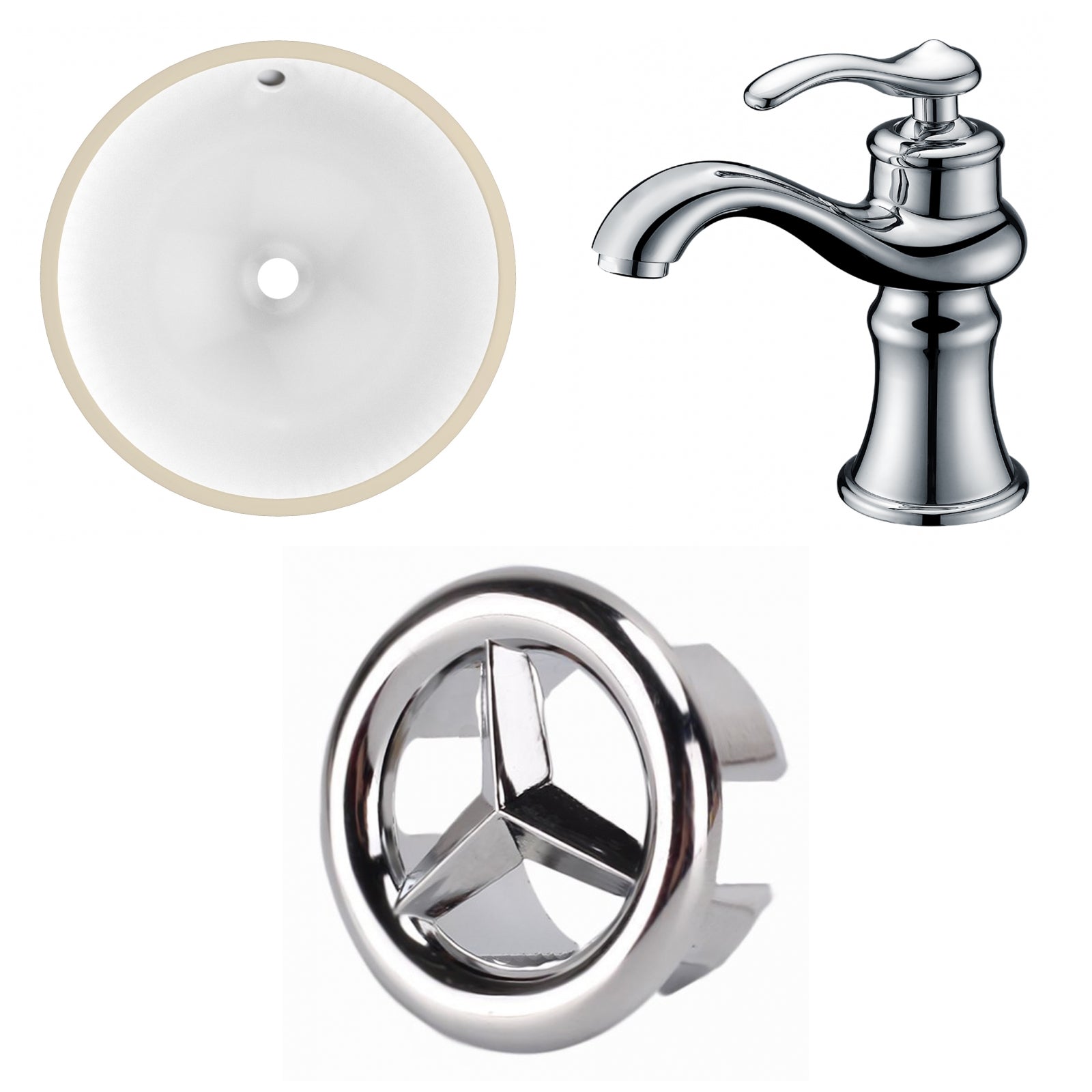 American Imaginations AI-26665 17" White Round Undermount Transitional Bathroom Undermount Sink Set