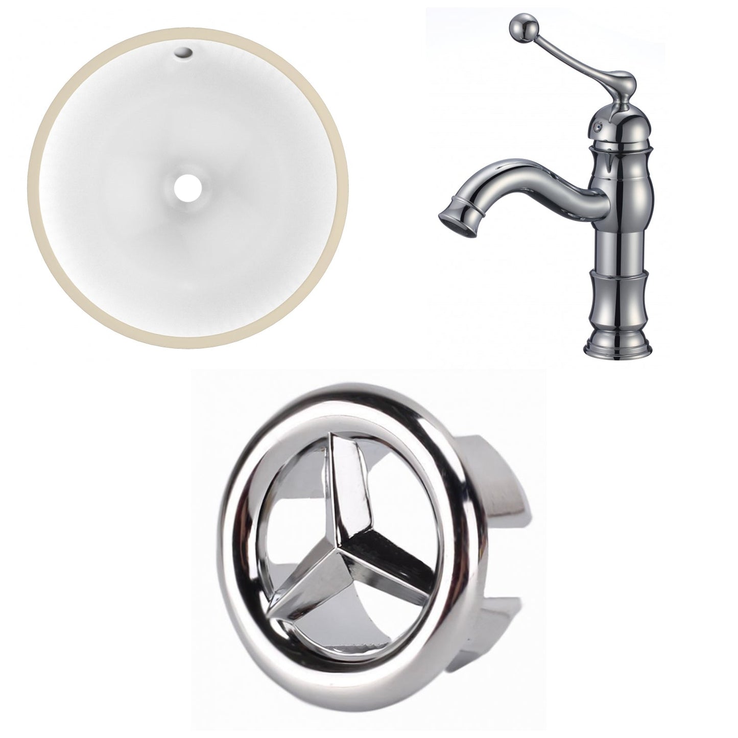 American Imaginations AI-26673 17" White Round Undermount Transitional Bathroom Undermount Sink Set