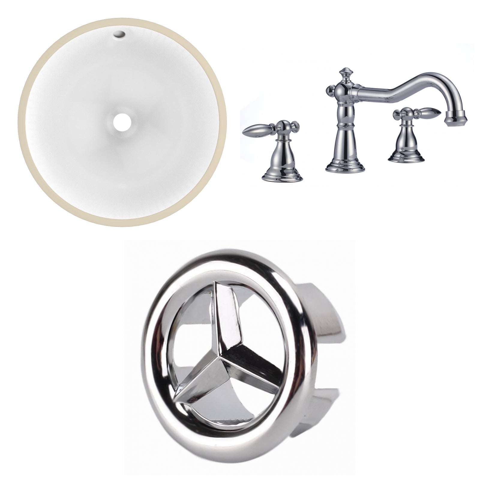 American Imaginations AI-26675 17" White Round Undermount Transitional Bathroom Undermount Sink Set
