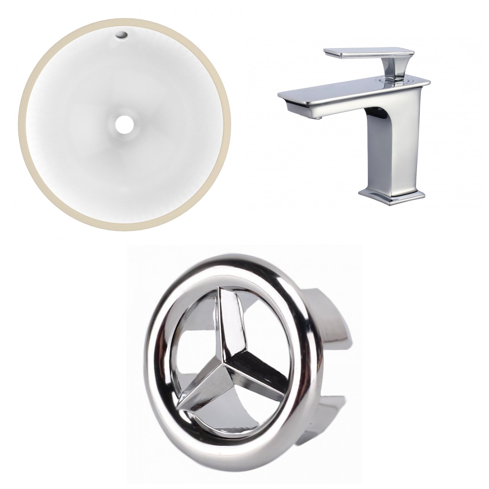 American Imaginations AI-26679 17" White Round Undermount Transitional Bathroom Undermount Sink Set