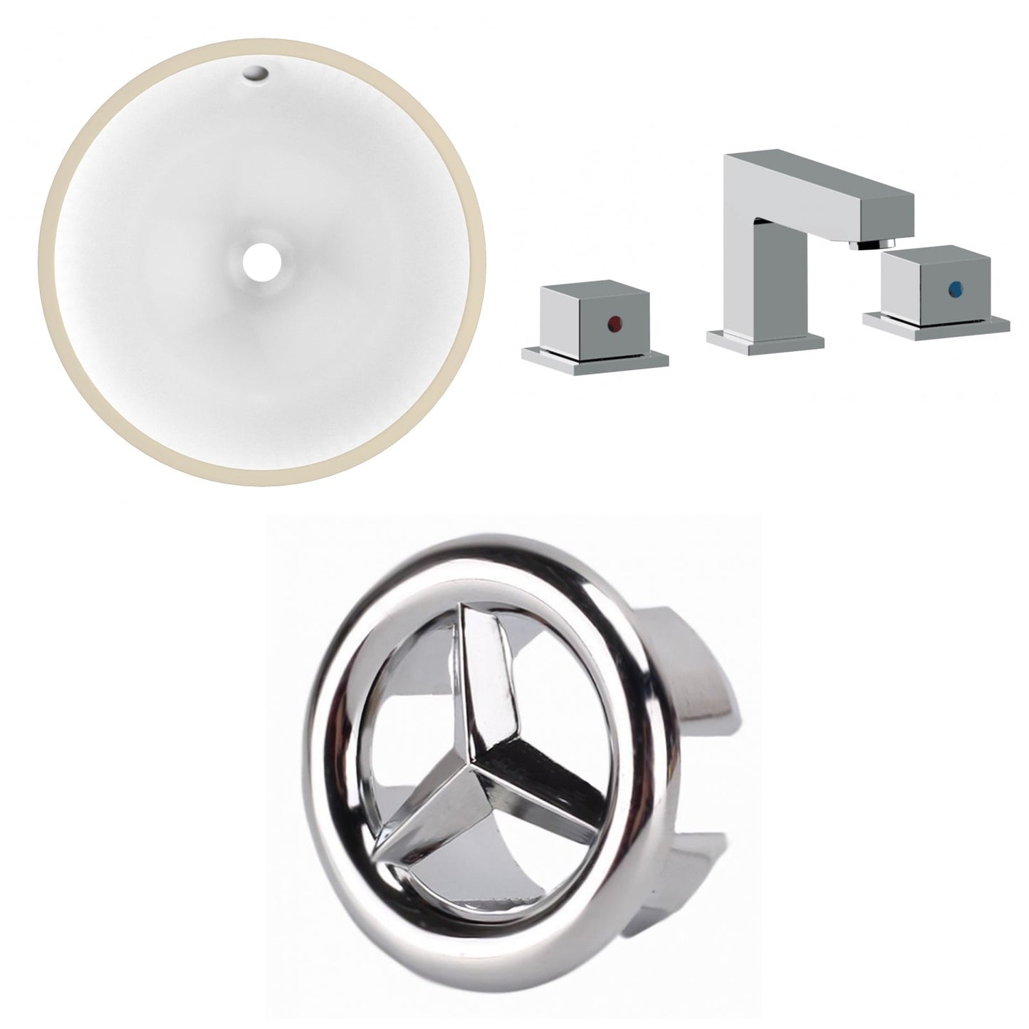 American Imaginations AI-26681 17" White Round Undermount Transitional Bathroom Undermount Sink Set