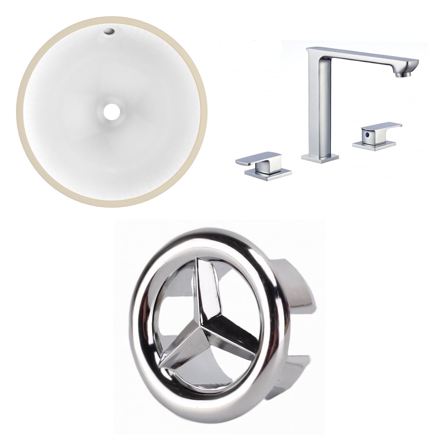American Imaginations AI-26682 17" White Round Undermount Transitional Bathroom Undermount Sink Set