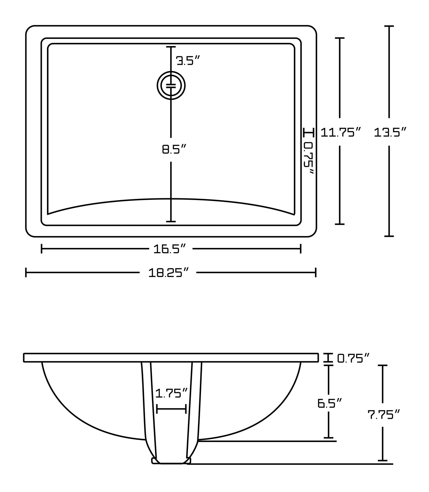 American Imaginations AI-26685 18" White Rectangular Undermount Transitional Bathroom Undermount Sink Set