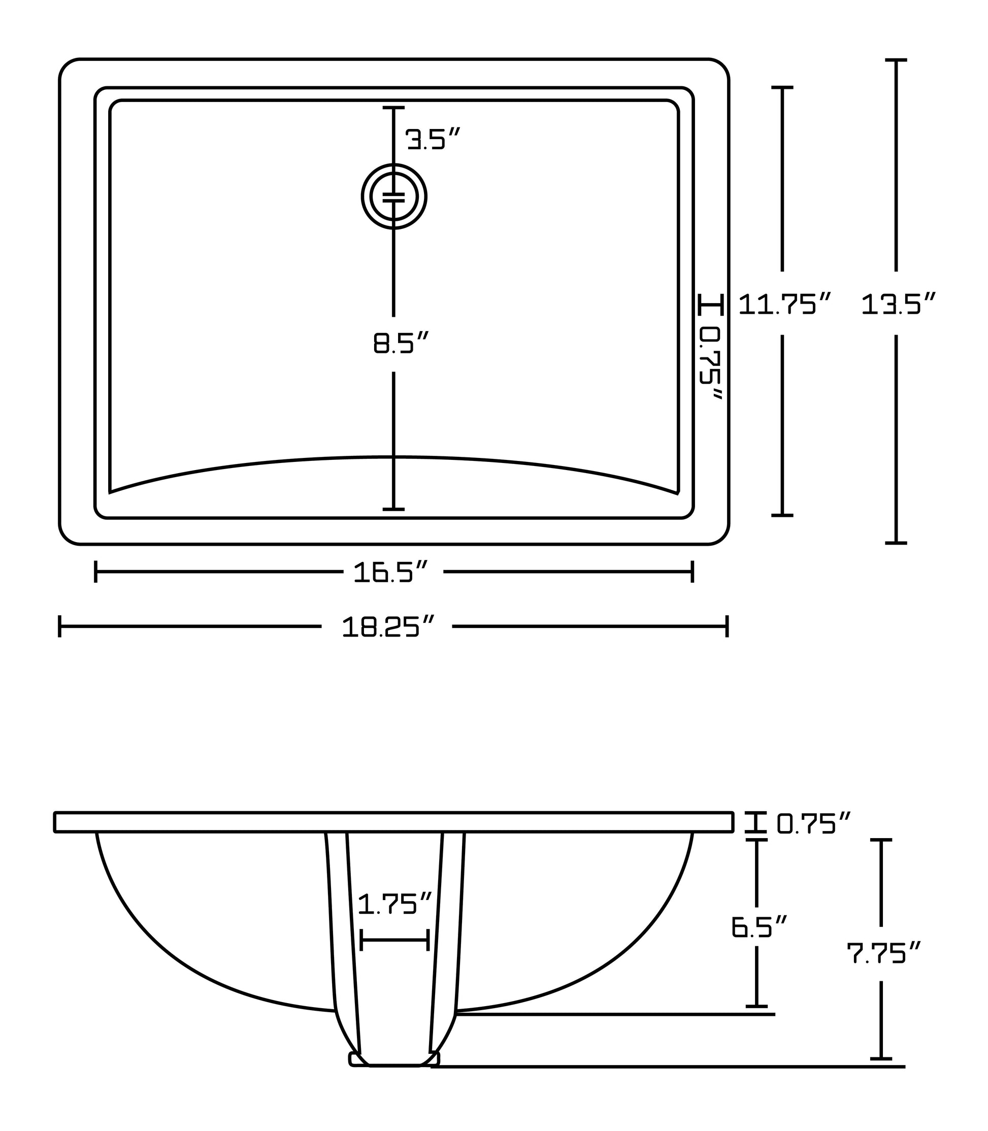 American Imaginations AI-26689 18" White Rectangular Undermount Transitional Bathroom Undermount Sink Set