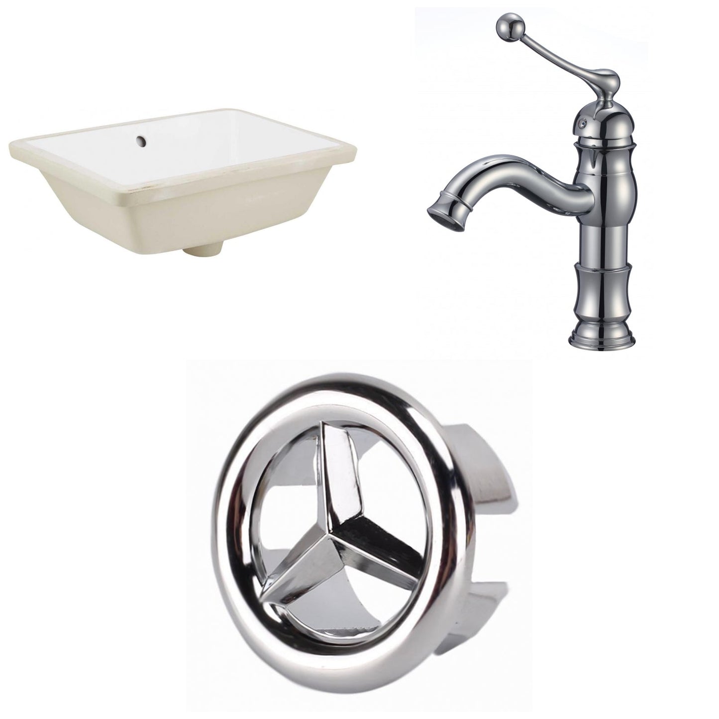 American Imaginations AI-26693 18" White Rectangular Undermount Transitional Bathroom Undermount Sink Set