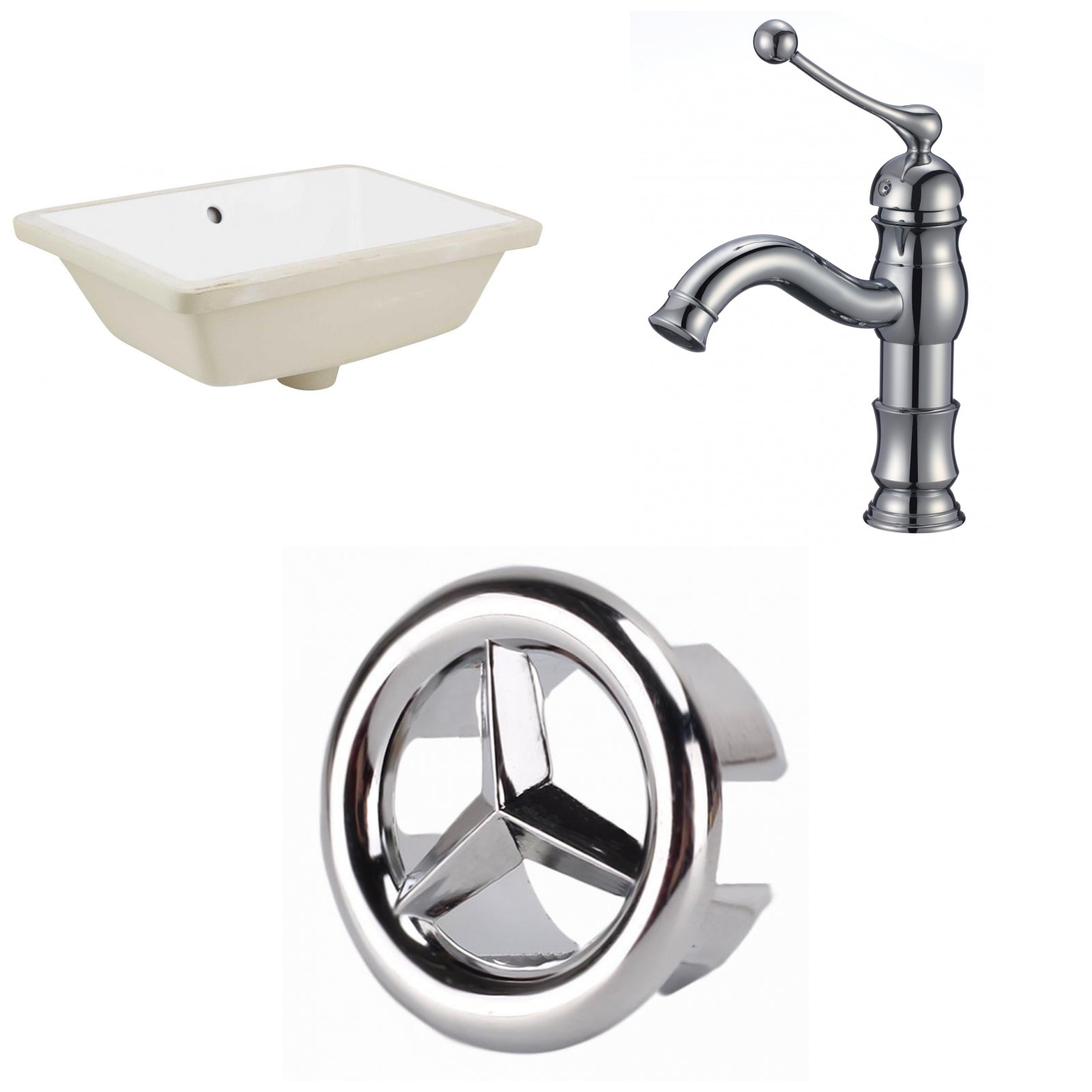 American Imaginations AI-26693 18" White Rectangular Undermount Transitional Bathroom Undermount Sink Set