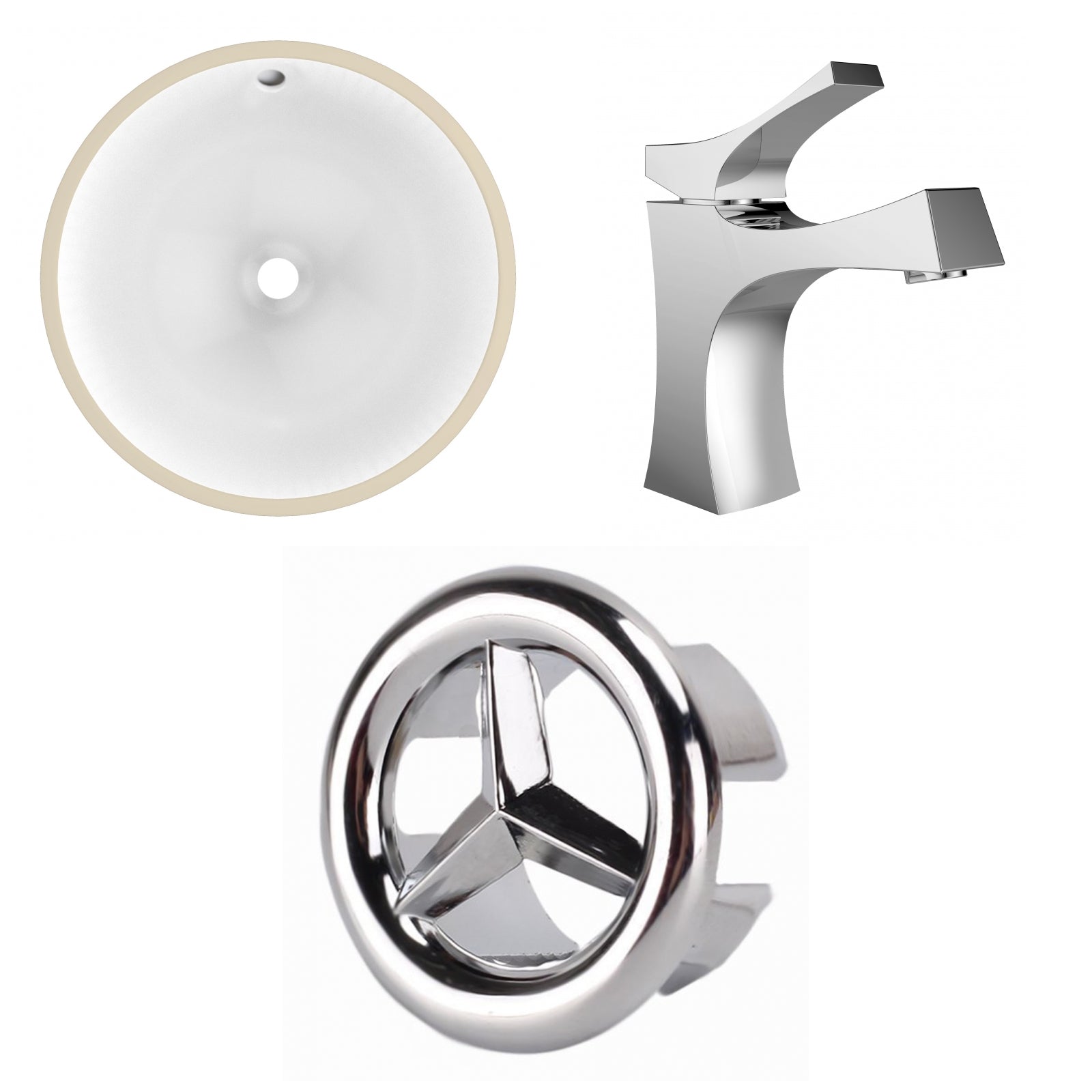 American Imaginations AI-26743 15" White Round Undermount Transitional Bathroom Undermount Sink Set