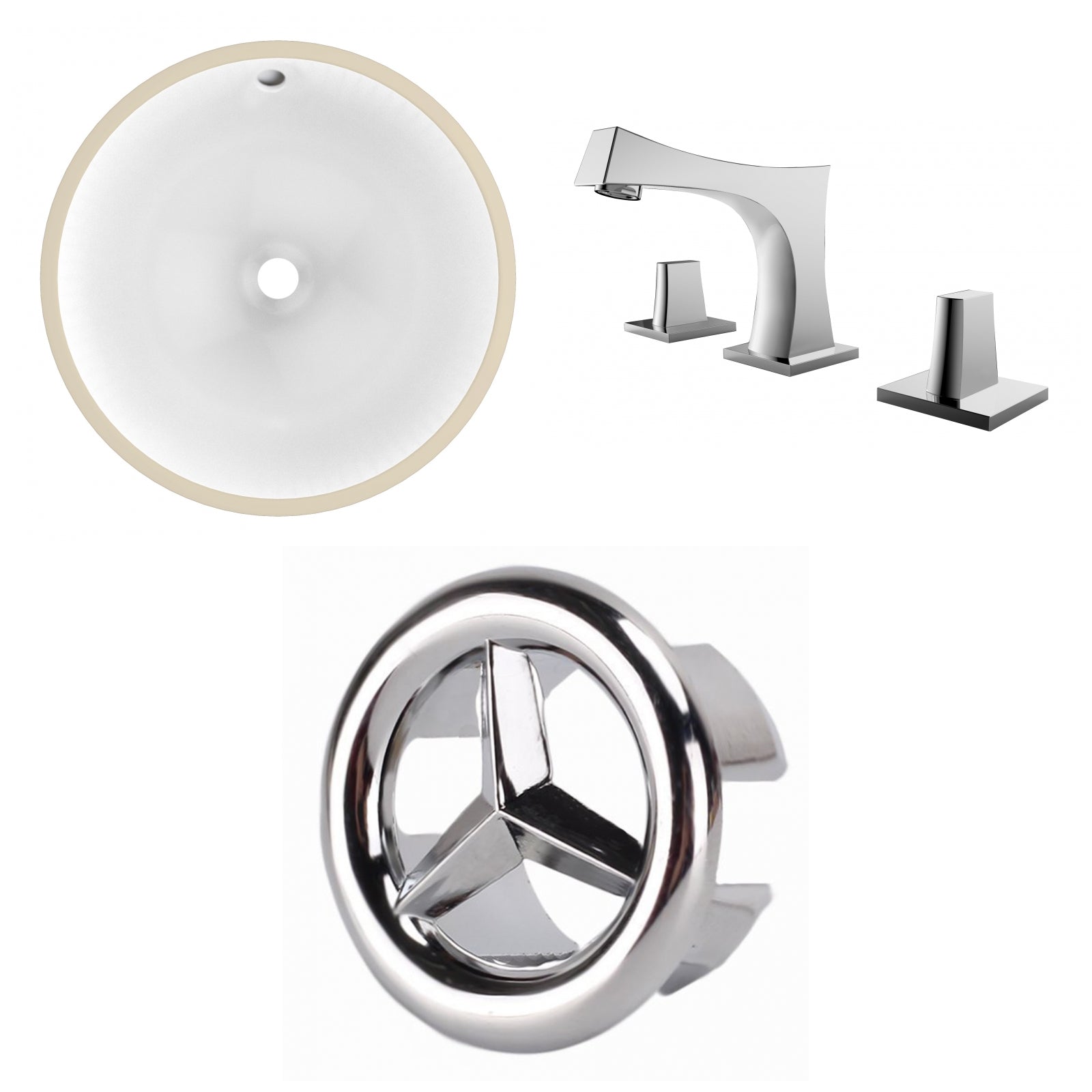American Imaginations AI-26744 15" White Round Undermount Transitional Bathroom Undermount Sink Set